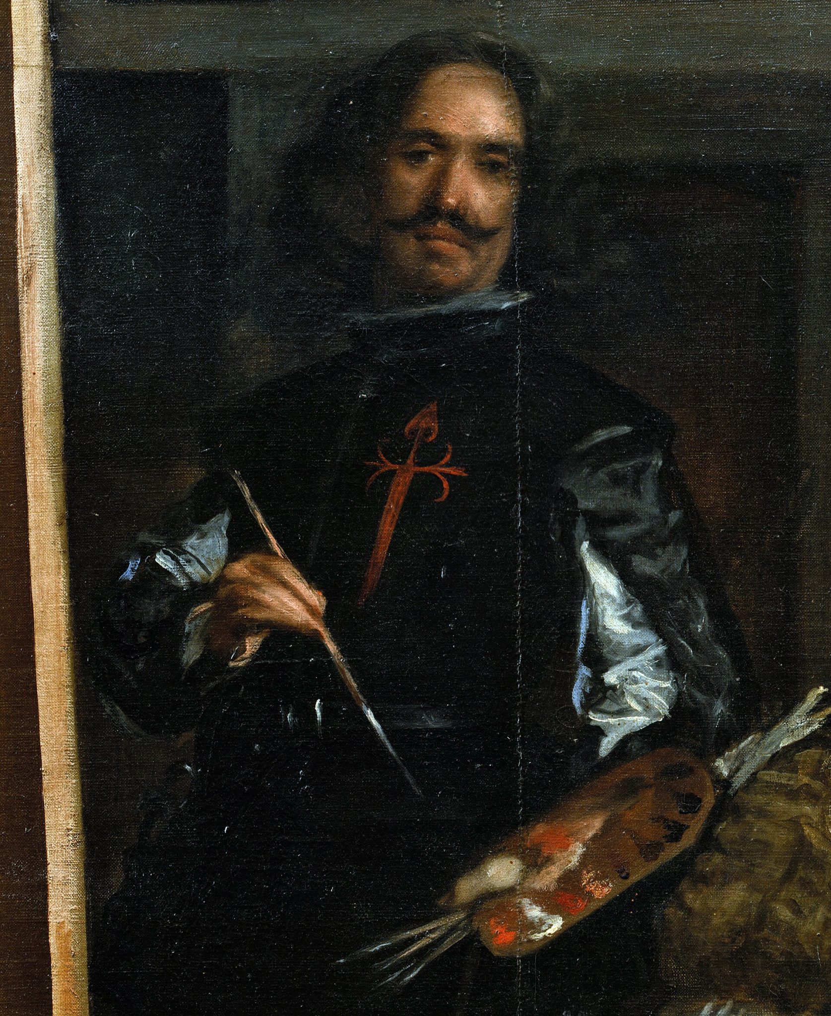 Autorretrato de Velázquez en Las Meninas — detalle con la paleta de colores