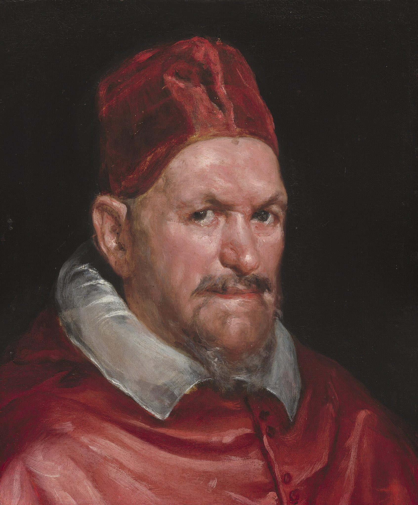 Detalle del rostro del Papa Inocencio X — carnaciones de Velázquez en la madurez
