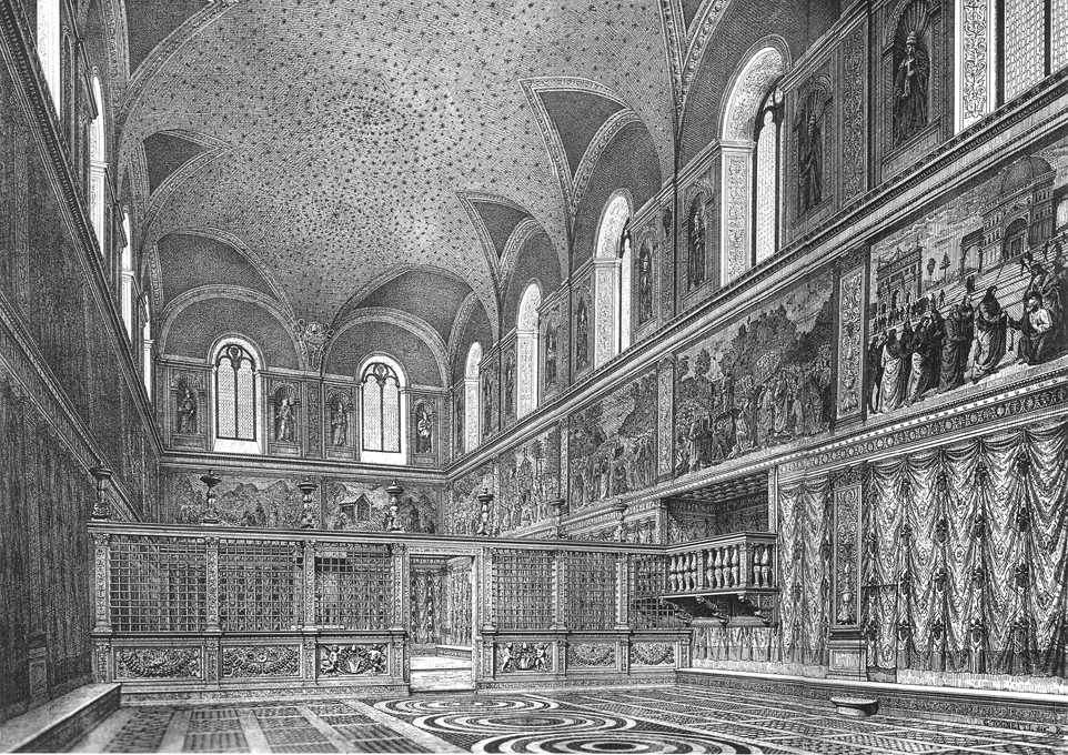 Grabado de la bóveda de la Capilla Sixtina con el cielo estrellado original anterior a Miguel Ángel