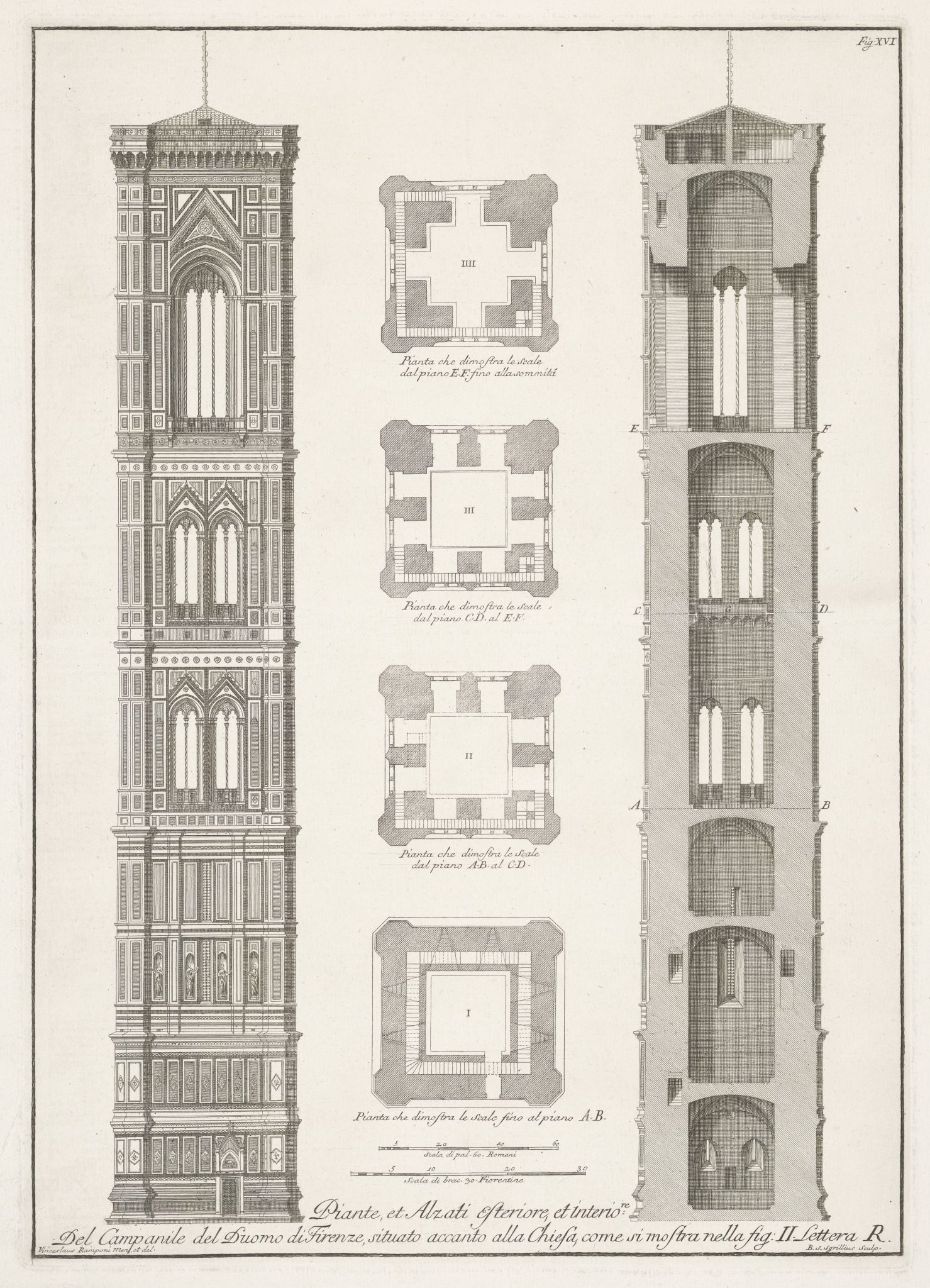 Planta, alzado y sección del Campanile