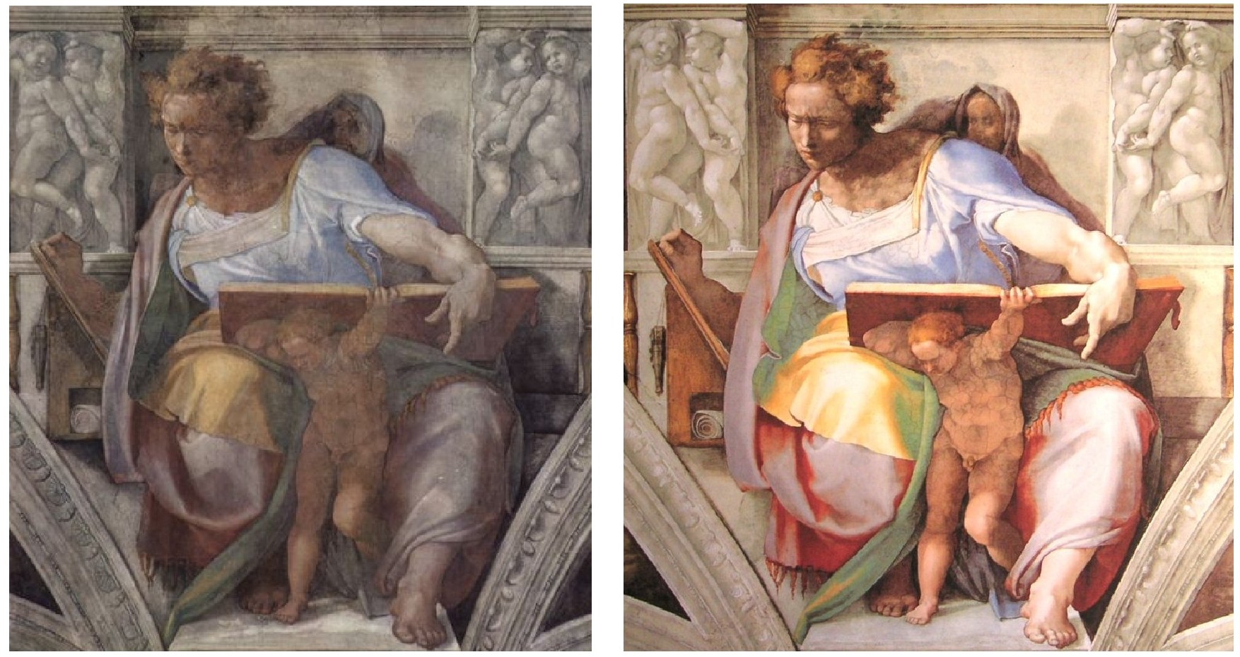 Restauración de los frescos de la Capilla Sixtina, antes y después