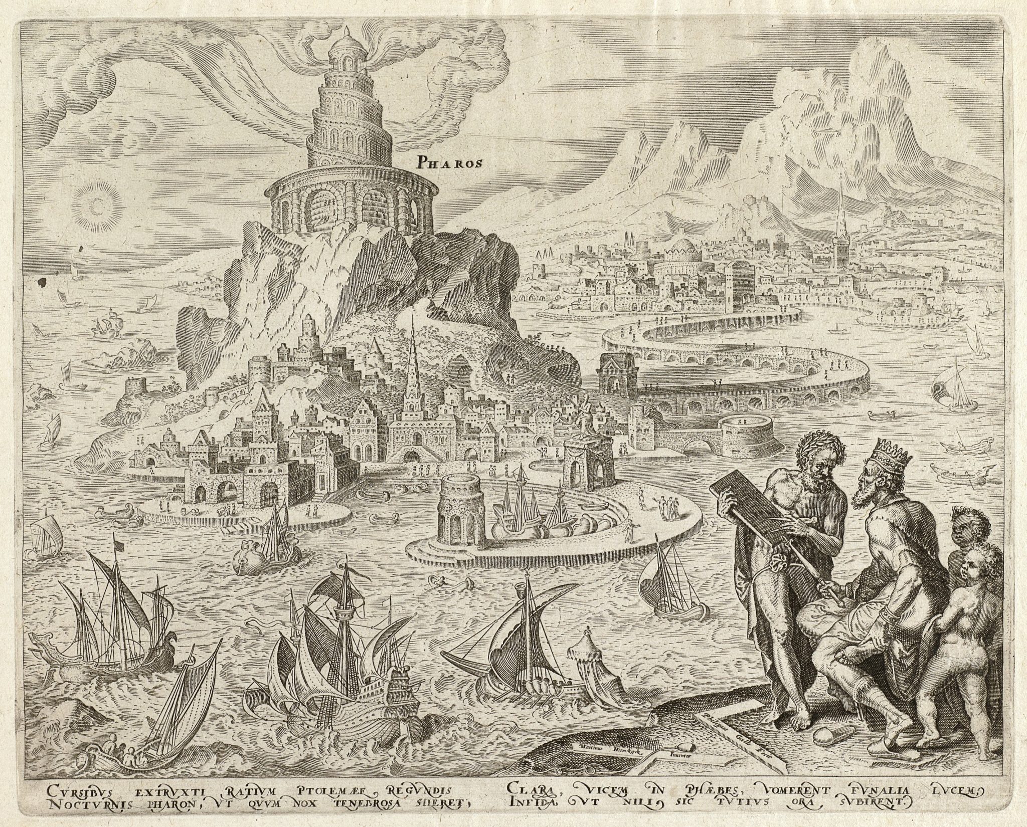 De vuurtoren van Alexandrië, grabado neerlandés, 1477