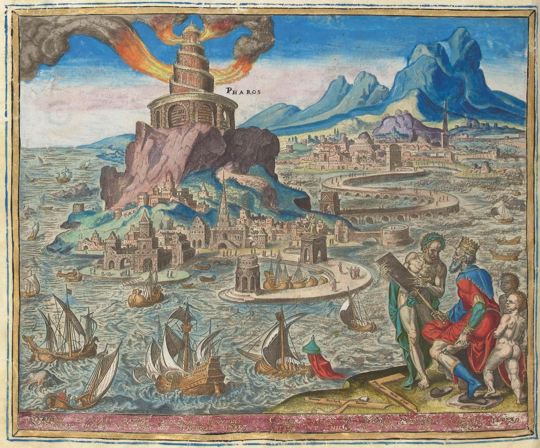 Faro de Alejandría, grabado de Philip Galle, 1572